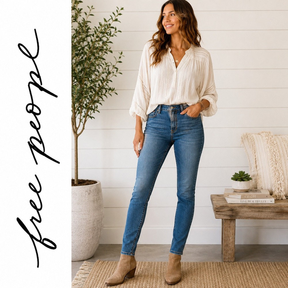 Free People Skinny Jeans Women 28 Blue Denim Mid Rise Stretch Casual Slim Fit